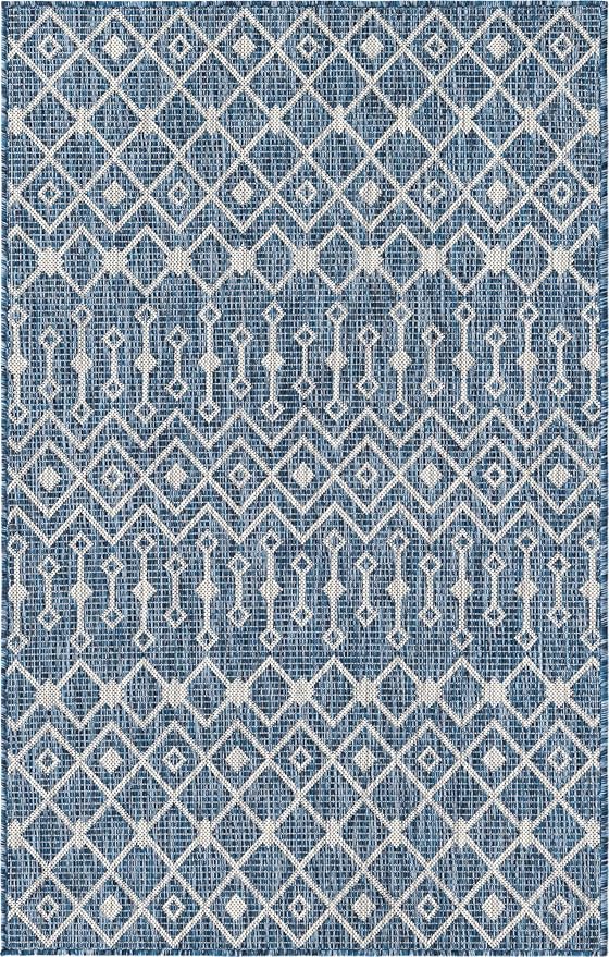 Unique Loom Outdoor Trellis Collection Area Rug - Tribal Trellis (3' 3" x 5' 3" Rectangle, Blue/ Ivory)