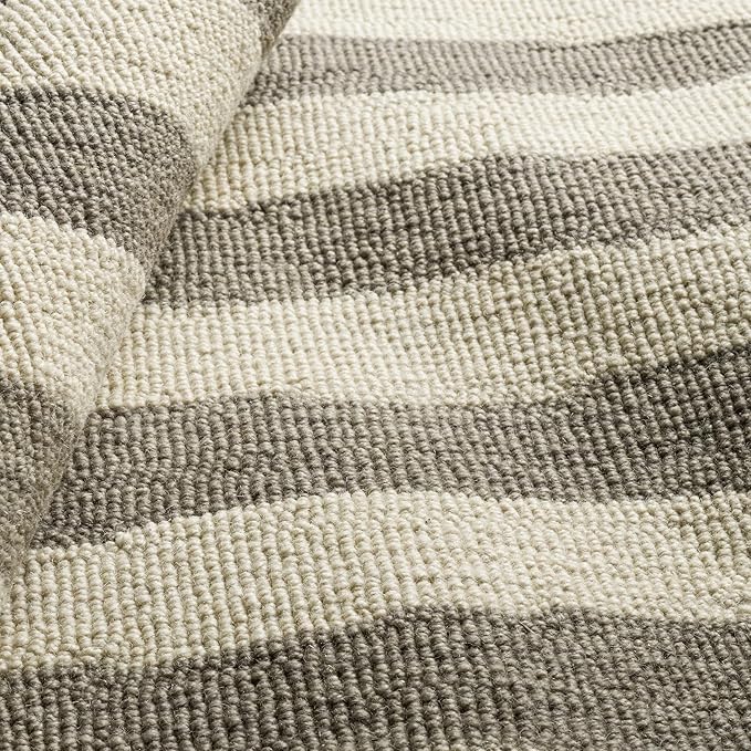 Dash & Albert Silas Stripe Grey Hand Micro Hooked Wool Rug, 7.5 X 9.5 Feet, Grey Stripe Pattern - Premium Luxury Hotel Quality Soft Breathable Hypoallergenic Machine Washable Easy Care All Season