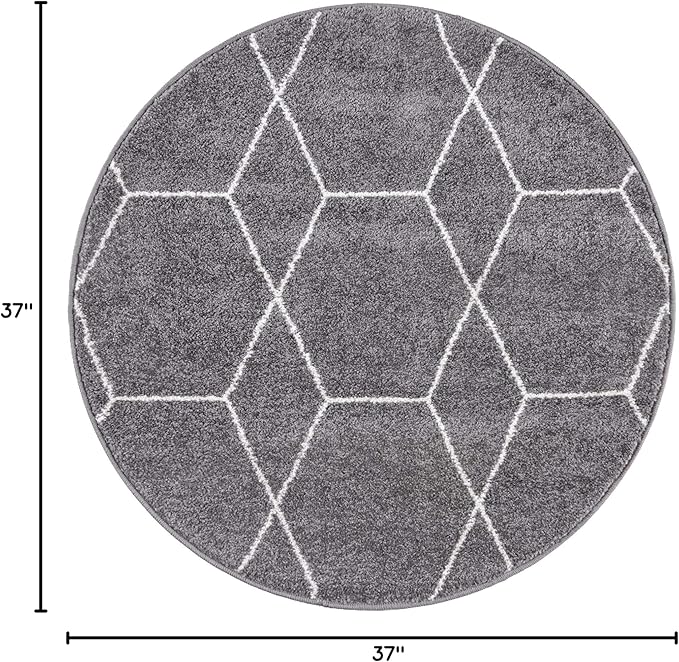 Unique Loom Trellis Frieze Collection Area Rug - Geometric (3' Round, Dark Gray/ Ivory)