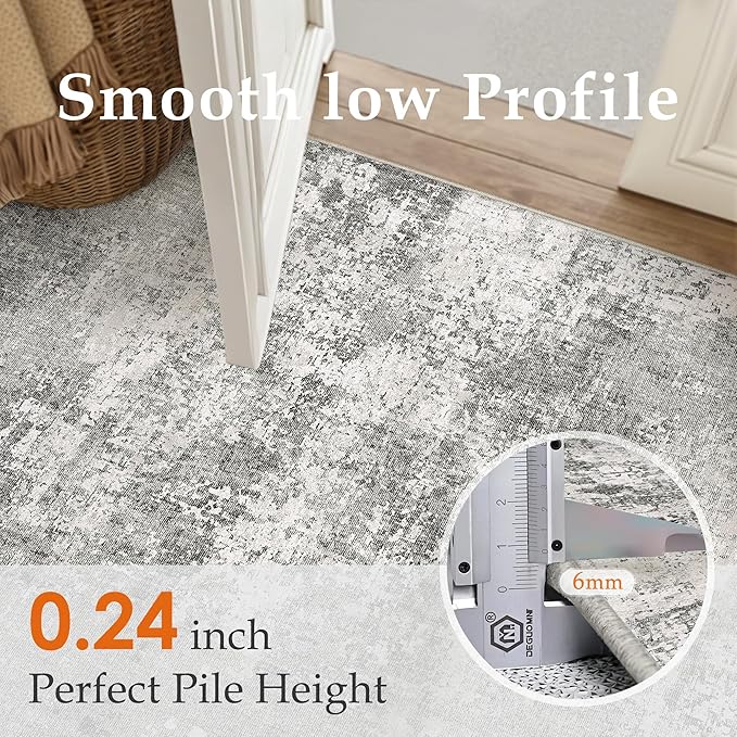 8x10 Grey Area Rug Washable Modern Abstract Living Room Carpet Non Slip Neutral Low Pile Soft Contemporary Gray Bedroom Large Rug Indoor Office Dining Room Playroom