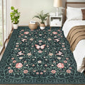 GarveeHome Floral Area Rug 4x6 Entryway Rug Low Pile Bedroom Black Bow Rugs Non Slip Stain Resistant Dining Room Throw Carpet Small Living Room Butterfly Rugs Soft Boho Mats for Kitchen Nursery, 4x6