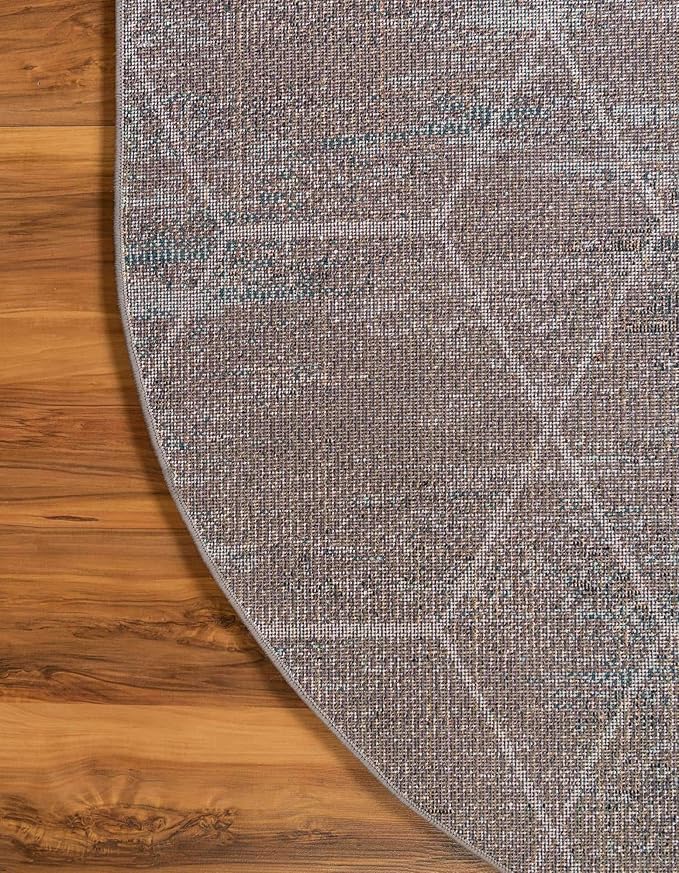 Unique Loom Trellis Frieze Collection Area Rug - Geometric (4' x 6' Oval, Blue Multi/ Ivory)