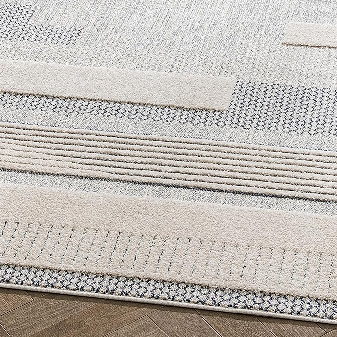 Well Woven Harlow Collection Briar Light Blue - Modern Tribal Minimalist Geometric 5x7 Area Rug - Ideal for Living Room, Dining Room & Bedroom - Durable, Stain Resistant & Easy to Clean