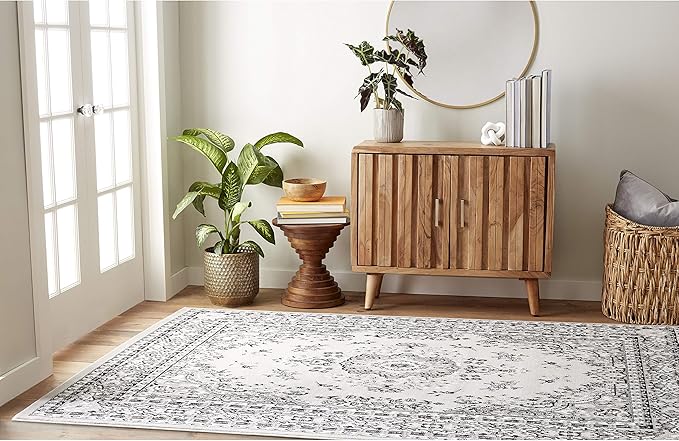 Home Dynamix Premium Sakarya Traditional Medallion Border Area Rug, Gray, 21"x35" Rectangle