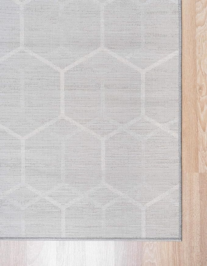 Rugs.com Lattice Trellis Collection Rug – 10 Ft Runner Gray Low-Pile Rug Perfect for Hallways, Entryways