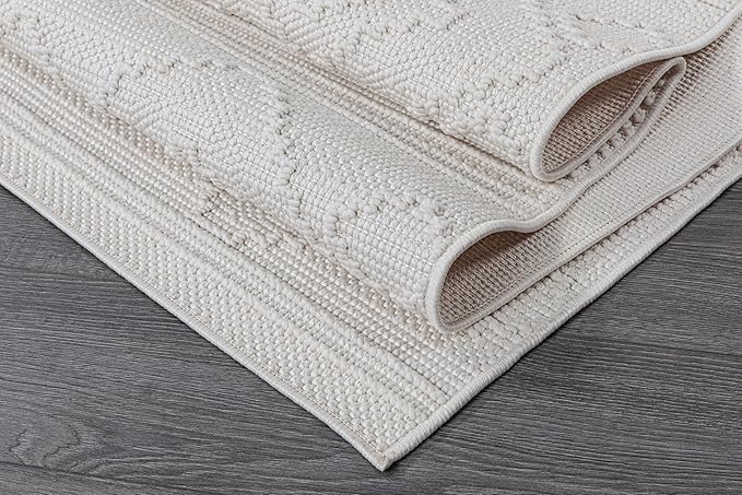 Beverly Rug Micro Loop Large Area Rug White 9x12 Modern Luxury Boho Geometric Durable Indoor Area Rugs for Living Dining Room Office Stain Resistant Non Shedding Casual Indoor Carpet White 9 x 12