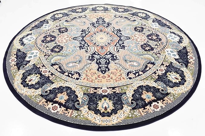 Unique Loom Narenj Collection Classic Traditional Medallion Textured Design Area Rug, 10' 0" x 10' 0", Navy Blue/Tan