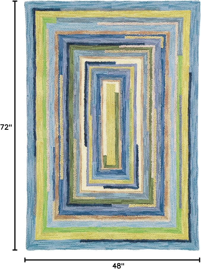 Company C Concentric Squares Area Rug Wool 4' X 6', Sky Striped