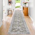 KILOCOCO Hallway Runner 2.6x14 Runner Rug Printed Vintage Floral Washable Rugs Kitchen Runners Soft Non-Slip Low Pile Rubber Backed Runners for Laundry Room Distressed Boho Rugs, Mossy Taupe