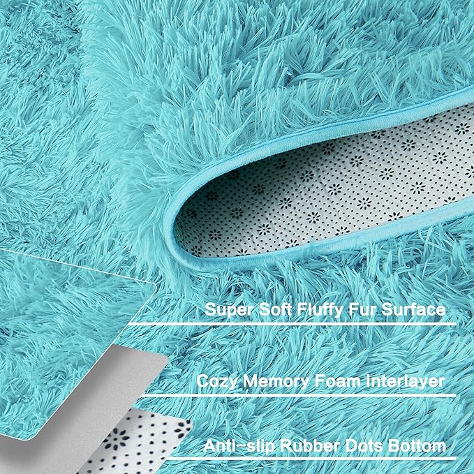 Andency Blue Soft Area Rugs for Living Room Bedroom, 4x6 Fluffy Shaggy Bedside Rug, Non-Slip Large Shag Fuzzy Plush Carpets for Bedroom Kids Dorm Nursery Home Decor Aesthetic