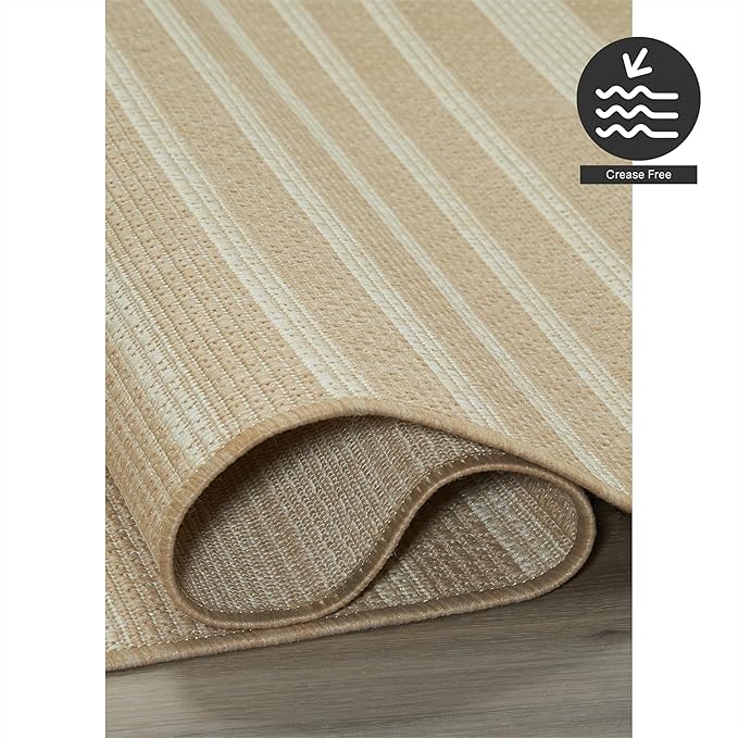 FH Home Flat Woven Outdoor Rug - Waterproof, Easy to Clean, Stain Resistant - Premium Polypropylene Yarn - Modern Geometric Kilim - Patio, Deck, Porch, Balcony - Mesa - Beige - 2ft 7in x 4ft 11in
