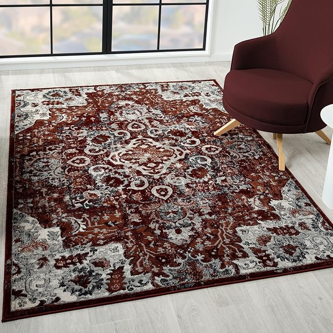 LUXE WEAVERS Moroccan Red 8x10 Medallion Area Rug for Living Rooms