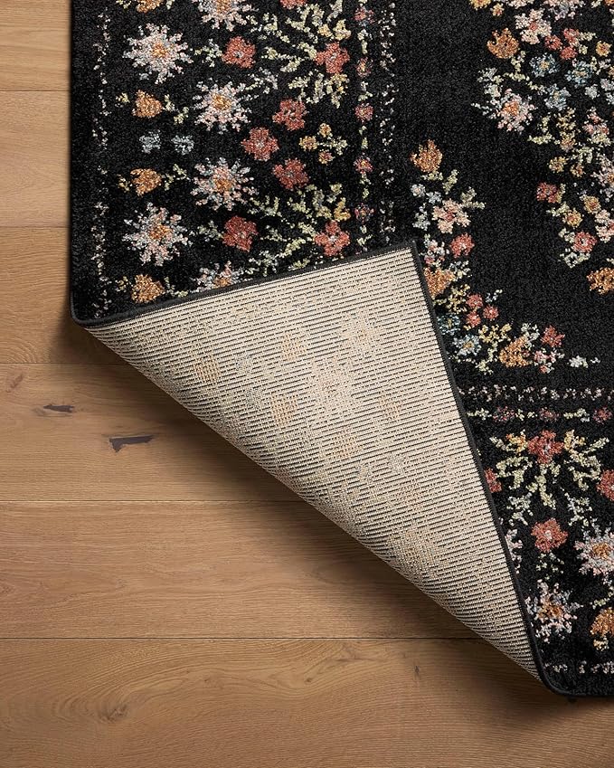Loloi Rifle Paper Co. Laurel Collection LAU-02 Black 5'-3" x 7'-8" Area Rug