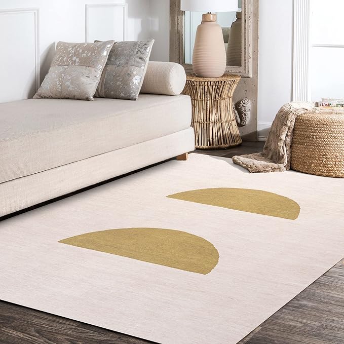 JONATHAN Y Machine Washable Cream/Moss Indoor Area Rug 3X5 ft, Luola Minimalist Geometric for Living Room, Bedroom, Kitchen, Office, Easy-Cleaning, High Traffic, Pet-Friendly, Non-Shedding WSH112A-3