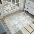2x3 Washable Area Rug Blue Cream Abstract Entryway Kitchen Throw Rug Neutral Modern Non Slip Soft Low Pile Lightweight Small Carpet for Bathroom Living Room Bedroom