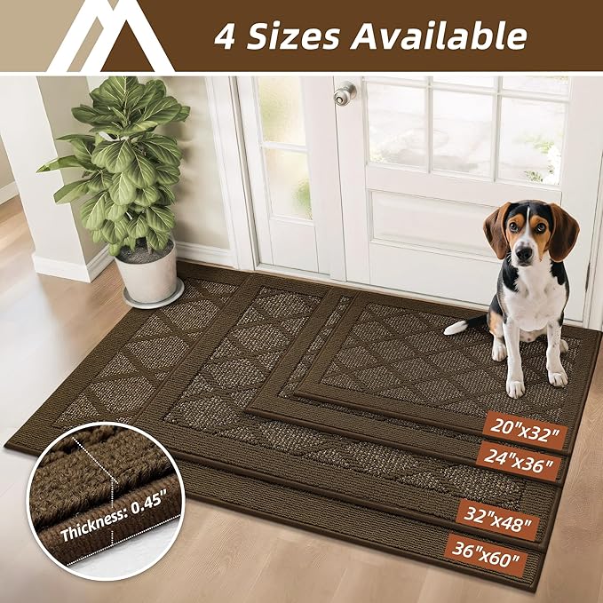 COSY HOMEER Non-Slip Door Mat 32"x48", Entryway Rugs Low Profile Absorbent Dirt Trapper Doormat for Front Entrance, Washable Polypropylene Entry Mat (Dark Brown)