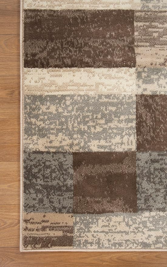 SUPERIOR Indoor Area Rug, Jute Backed, Modern Geometric Patchwork Floor Decor for Bedroom, Office, Living Room, Entryway, Hardwood Floors, Rockwood Collection, 8' x 8' Square, Slate