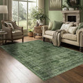 4x6 Washable Area Rug for Living Room Bedroom Dining Room Non-Slip Low Pile Boho Vintage Distressed Entryway Rug Traditional Floral Retro Accent Throw Carpet for Dining Room Bathroom Kitchen Green