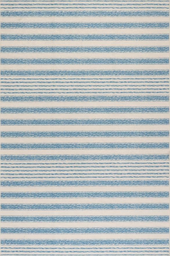 Dash & Albert Vion Blue Machine Washable Rug, 9.5 X 13.5 Feet, Blue/Grey Stripe Pattern