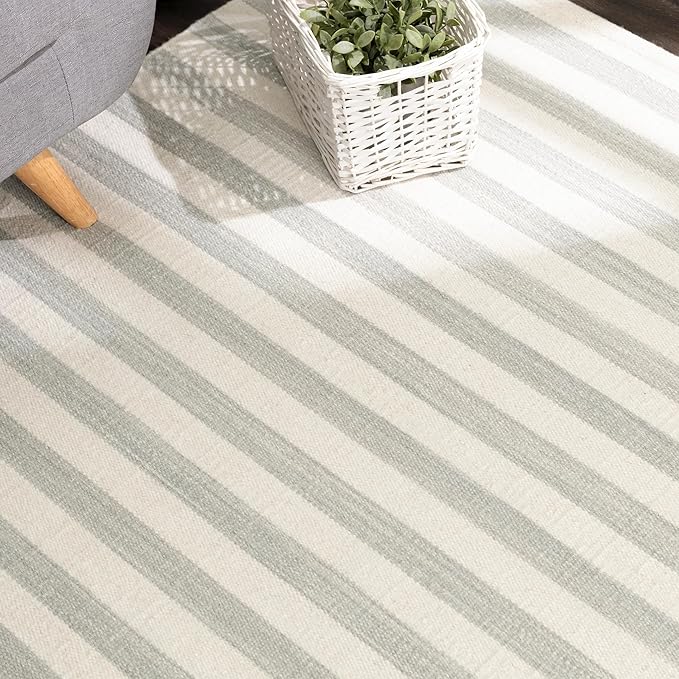 Home Conservatory Ladder Stripe Grey/Ivory Handwoven Wool 4 X 6 Feet, Grey/Ivory Stripe Pattern