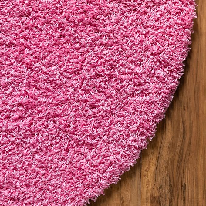 Unique Loom Solid Shag Collection Area Rug (3' 3" Round, Taffy Pink)