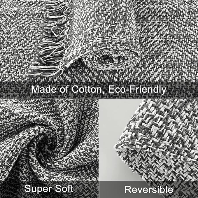 Collive Long Hallway Runner - 2.6' x 10', Washable Indoor Entryway Rug, Grey/Cream Braided Woven Kitchen Rugs, Low-Profile Front Door Floor Carpet for Laundry Room, Bedroom Doorway