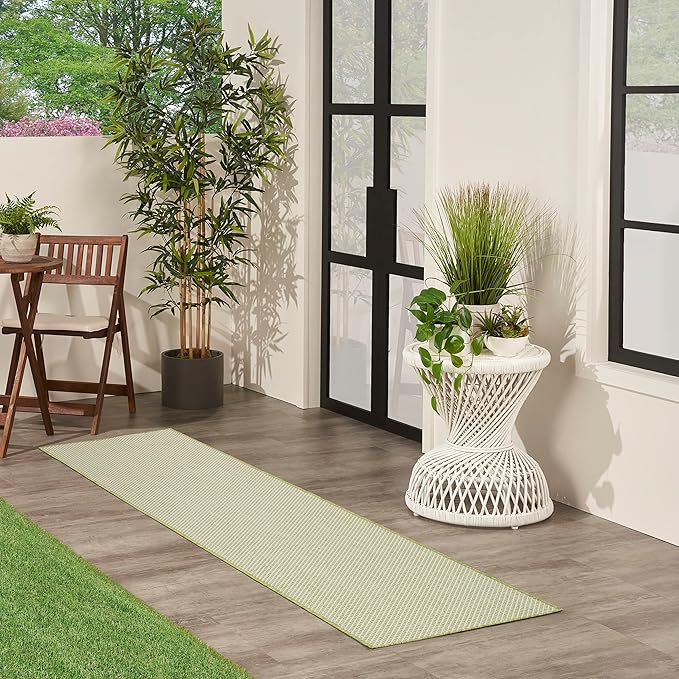 Nourison Home Courtyard Ivory Green 2'2" x 8' Area Rug - Easy Clean, Non Shedding, Bed Room, Living Room, Dining Room, Kitchen (8' Runner)