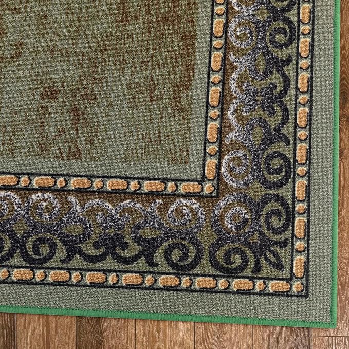 Antep Rugs Alfombras Bordered Modern 5x7 Non-Slip (Non-Skid) Low Pile Rubber Backing Indoor Area Rug (Green, 5' x 7')