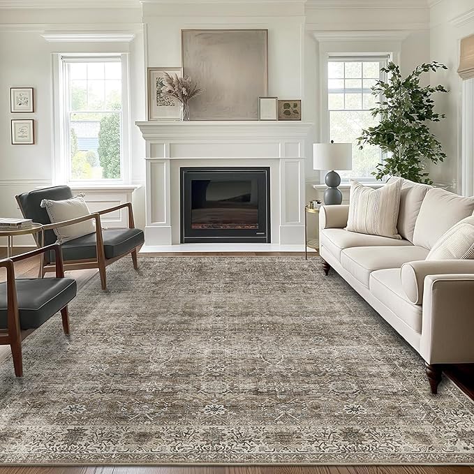 5x7 Washable Rug for Living Room Large Vintage Distressed Bedroom Rug Low Pile Non-Slip Soft Boho Carpets for Bedroom Dining Room Home Office Indoor Nursery Antique/Moss