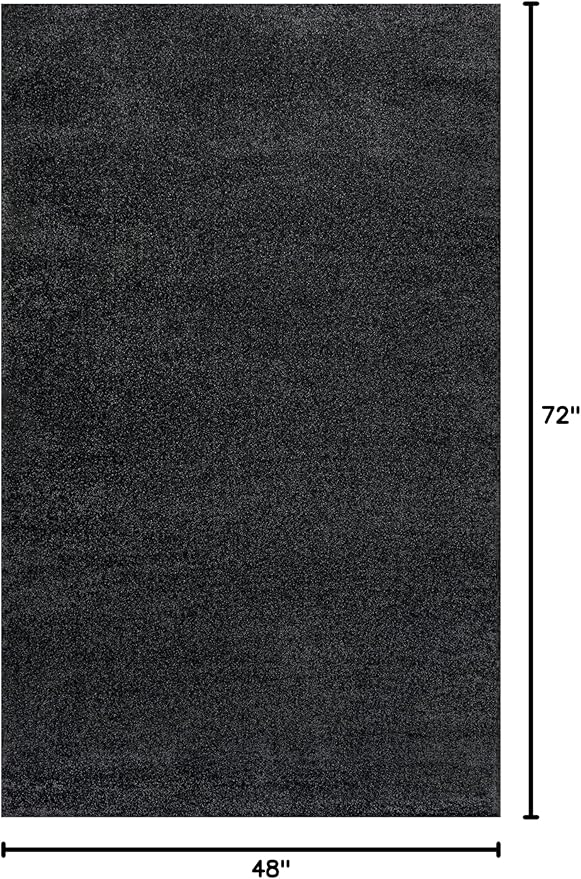 Eyely UES100I-4 Supersoft Haze Solid Low-Pile Indoor Area Rug Casual;Contemporary;Solid;Traditional, Bedroom, Kitchen, Living Room, Easy-Cleaning, Non-Shedding, 4 X 6, Black