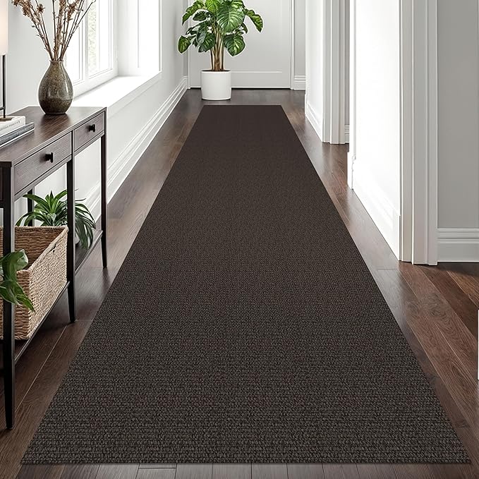 EARTHALL Long Runner Rug 3x12 Ft Washable Runners for Hallways Cotton Non Slip Entryway Runner Braided Kitchen Runner Indoor Outdoor Carpet Runners for Entryway, Hall, Foyers, Taupe/Coffee