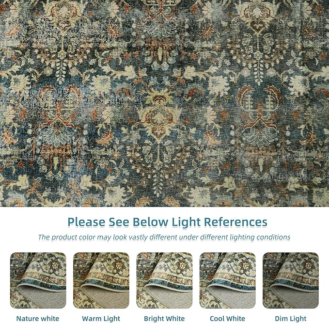 Dripex 8x10 Area Rugs - Stain Resistant Washable Rug Distressed Rugs for Living Room Dining Room Bedroom Anti-Slip Low-Pile and Soft Accent Rug Farmhouse Office Home Decor, Pet & Child Friendly