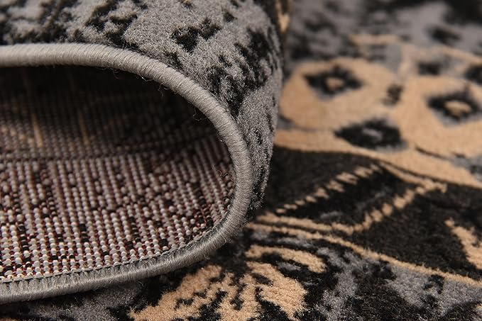 Unique Loom Taftan Collection Border Geometric Tribal Inspired Design Area Rug (8' 0 x 8' 0 Square, Gray/ Black)