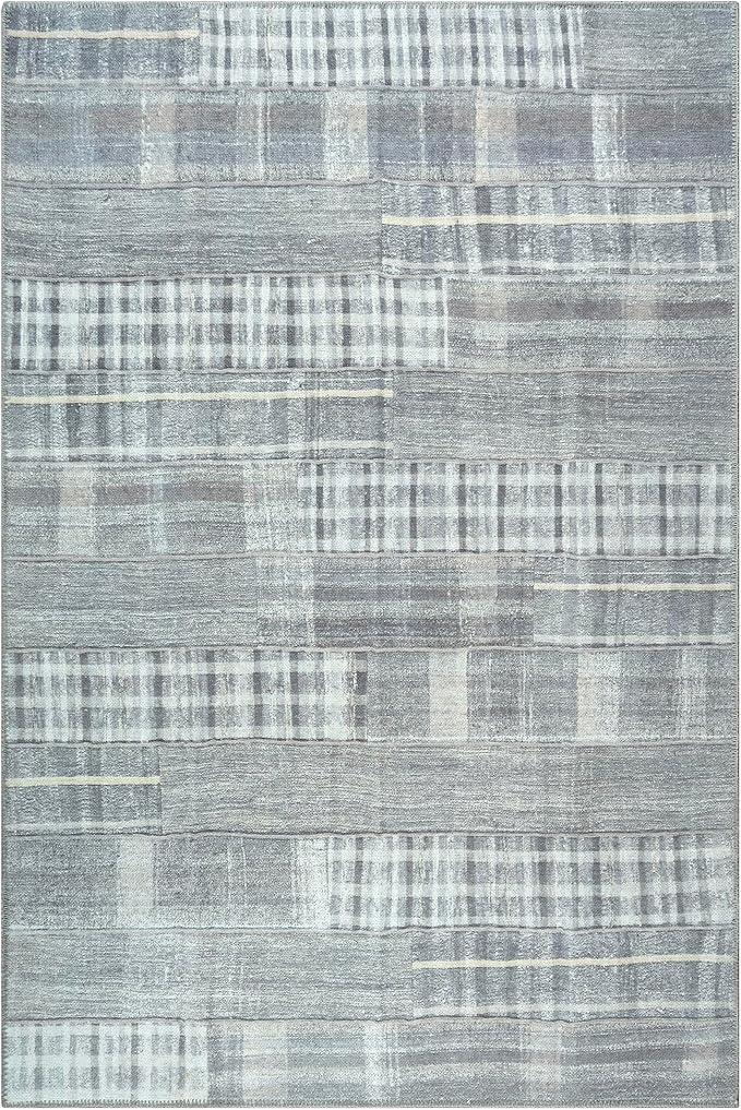 Bloom Rugs Washable Non-Slip 5' x 7' Rug - Gray Striped Area Rug for Living Room, Bedroom, Dining Room, and Kitchen - Exact Size: 5' x 7'