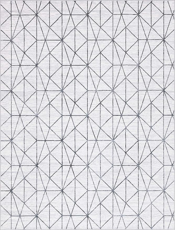 Rugs.com Lattice Trellis Collection Rug – 9' x 12' White Low-Pile Rug Perfect for Living Rooms, Large Dining Rooms, Open Floorplans