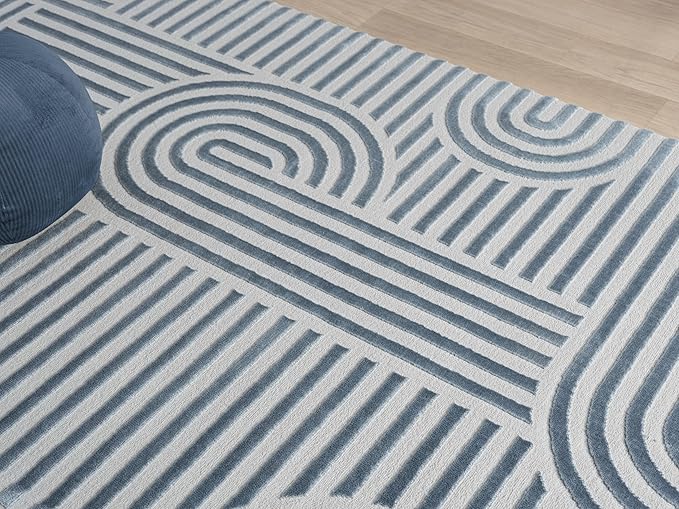 Annabel Modern Geometric Area Rug for Living Room, 8x10 Contemporary Arched Linear Large Gray Rug, High-Low Pile Stain Resistant Carpet for Bedroom, Dining Room or Kitchen (8' x 10', Gray)