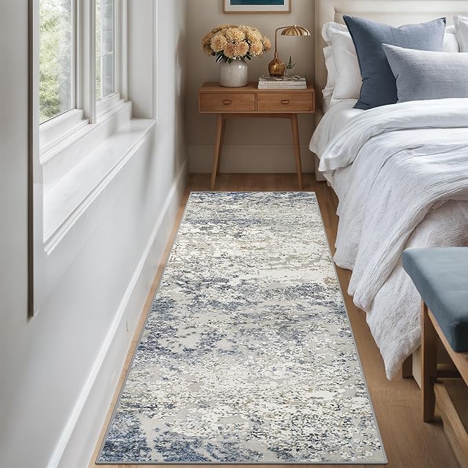 Art&Tuft 2x5 Runner Rug - Washable Runner Rugs, Non-Slip Runner Rug for Hallway, Low-Pile 2x5 Rug Runner Kitchen Laundry Room Rug Throw Carpet for Entrance Bedroom Living Room, Blue