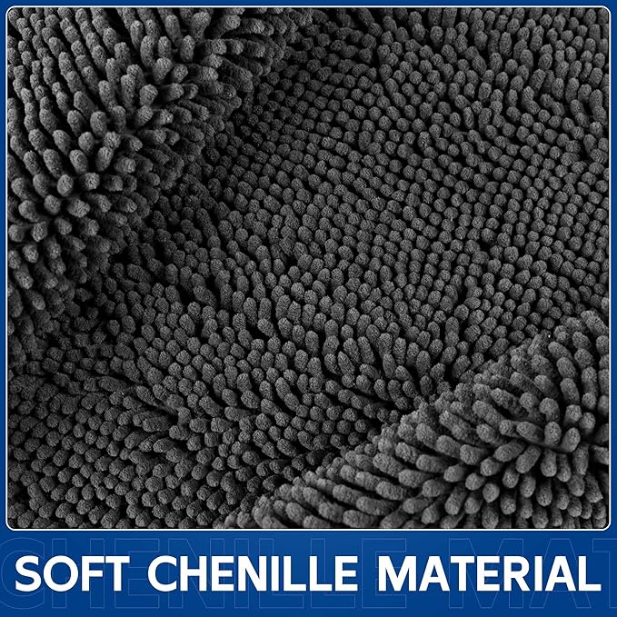 Chenille Absorbent Front Door Mat 60" x 24", Dog Door Mat for Muddy Paws, Dirt Trapper Doormat, Mud Mat for Dogs, Washable Non Slip Outdoor Indoor Doormats for Entryway, Grey