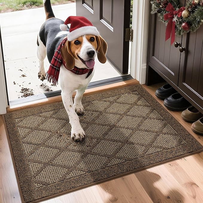 COSY HOMEER Non-Slip Door Mat 20"x32", Entryway Rugs Low Profile Absorbent Dirt Trapper Doormat for Front Entrance, Washable Polypropylene Entry Mat (Brown)