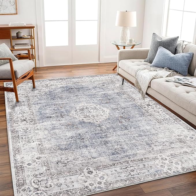 Area Rug 5'x7' Washable Rug Vintage Traditional Floor Cover Thin Retro Kitchen Indoor Distressed Non Slip Carpet for Living Room Bedroom Dining Room
