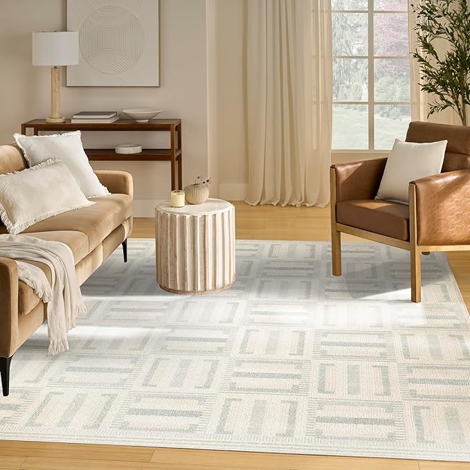 Nourison Home Nordic Ivory Blue 8' x 10' Area Rug - Easy Clean, Non Shedding, Bed Room, Living Room, Dining Room, Kitchen (8' x 10')