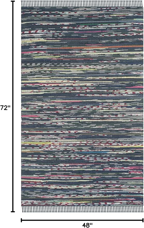 SAFAVIEH Rag Rug Collection Accent Rug - 4' x 6', Ink & Multi, Handmade Boho Stripe Cotton, Ideal for High Traffic Areas in Entryway, Living Room, Bedroom (RAR121C)