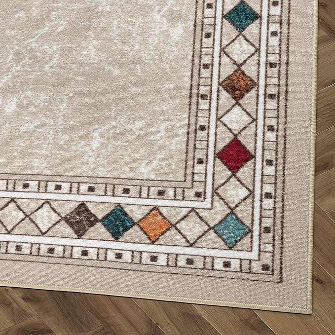 Antep Rugs Alfombras Modern Bordered 8x10 Non-Skid (Non-Slip) Low Profile Pile Rubber Backing Indoor Area Rugs (Beige, 7'10" x 10')