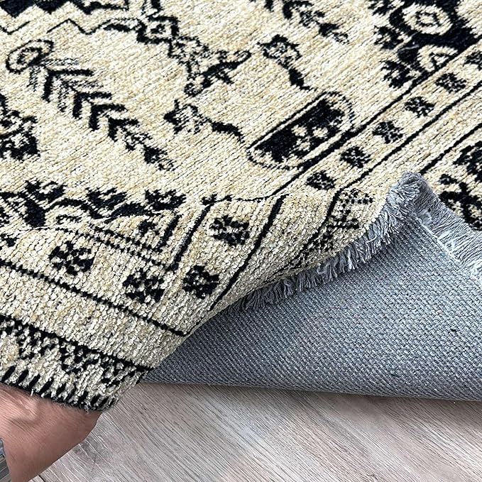 Alfa Rich 3x5 Beige Black Washable Area Rugs for Living Room Bedroom Kitchen Dining Cotton Runner