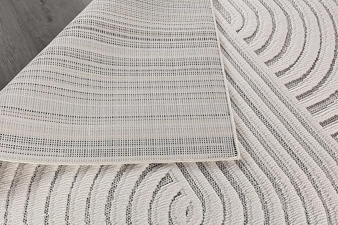 CAMILSON Modern Rug 9x12 Luxury Swirl Curved Large Micro Loop Area Rugs Soft High-Low Pile Stain Resistant Easy to Clean Non-Shedding Durable Living Room Kitchen Indoor Carpet (White)