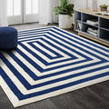 Abani Contemporary Blue & Ivory 6'x9' Area Rug, Contrasting Geometric Modern Stripe Symmetrical Living Room Carpet Rugs