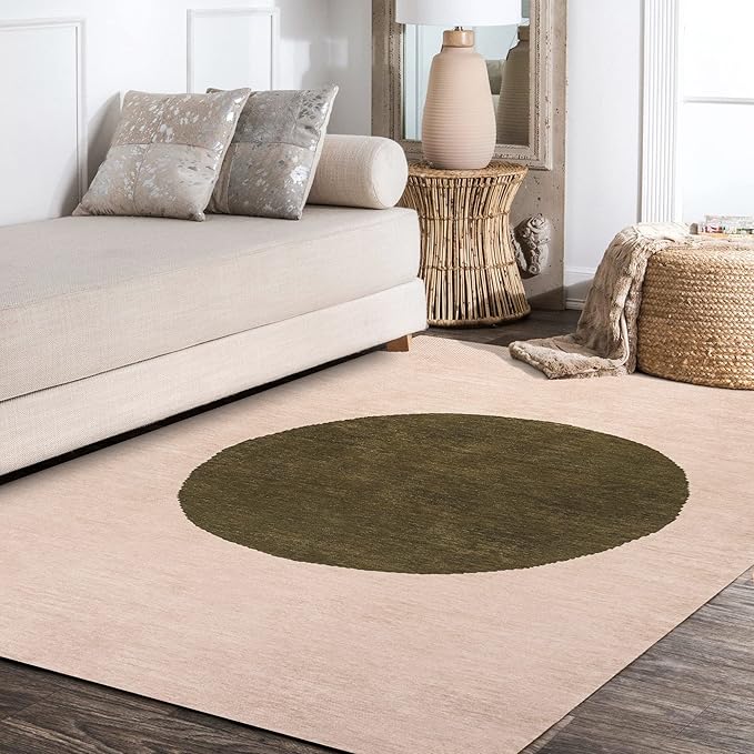JONATHAN Y Machine Washable Cream/Green Indoor Area Rug 4X6 ft, Cirkel Minimalist Geometric Dot for Living Room, Bedroom, Kitchen, Office, Easy-Cleaning, Pet-Friendly, Non-Shedding WSH113C-4