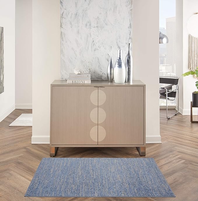 Nourison Home Nourison Essentials Blue Grey 3' x 5' Area Rug - Easy Clean, Non Shedding, Bed Room, Living Room, Dining Room, Kitchen (3' x 5')