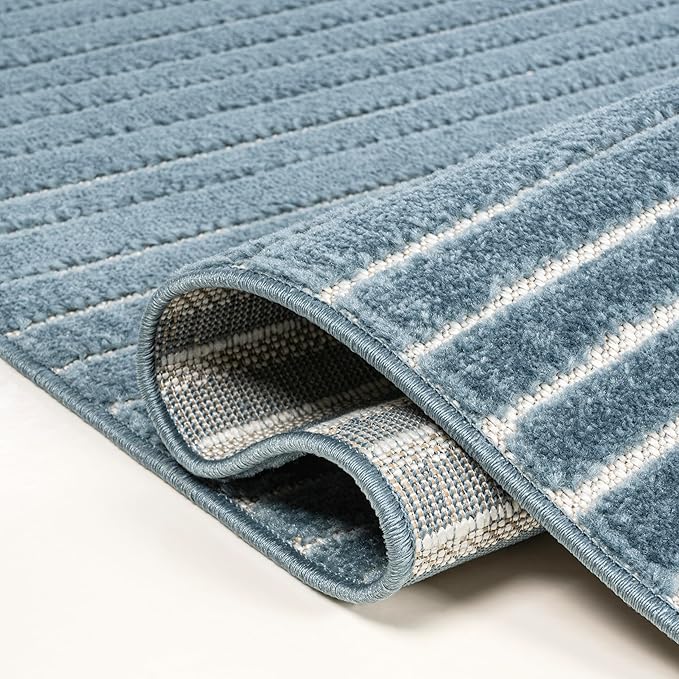 JONATHAN Y Hallie High-Low Curve Dark Blue/Cream 8x10 Indoor/Outdoor Area Rug, Minimalist Geometric, Pet Friendly, for Patio, Backyard, Living Room, Bedroom, Office, Hose-Washable (SCN100C-8)