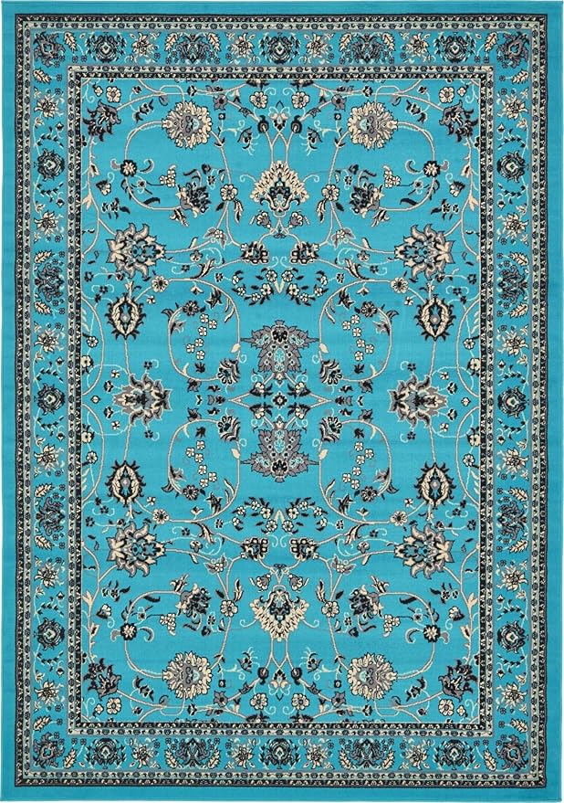 Unique Loom Sialk Hill Collection Area Rug - Washington (7' 1" x 10' Rectangle Turquoise/Black)